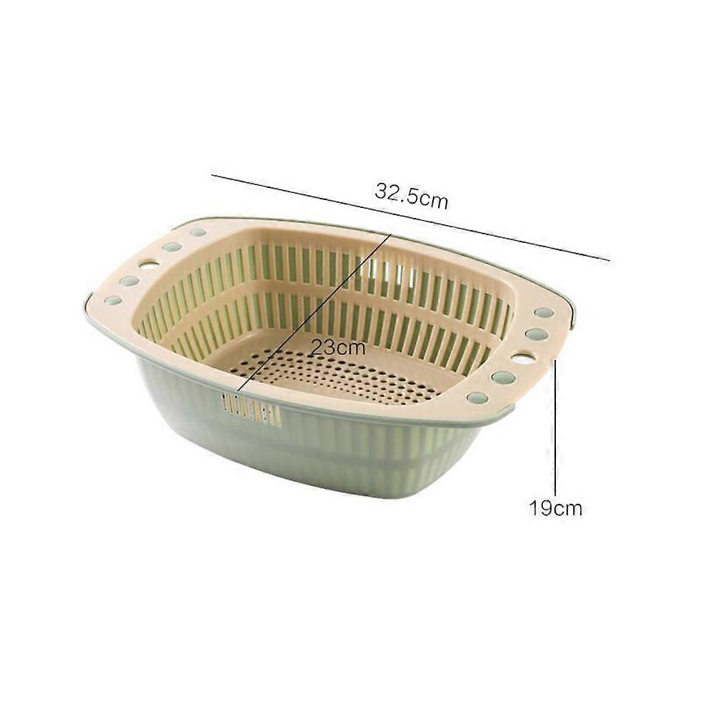 Vegetable Washing Basket 2Pcs Double Layer Kitchen Tool For Food Preparation With In Green Color