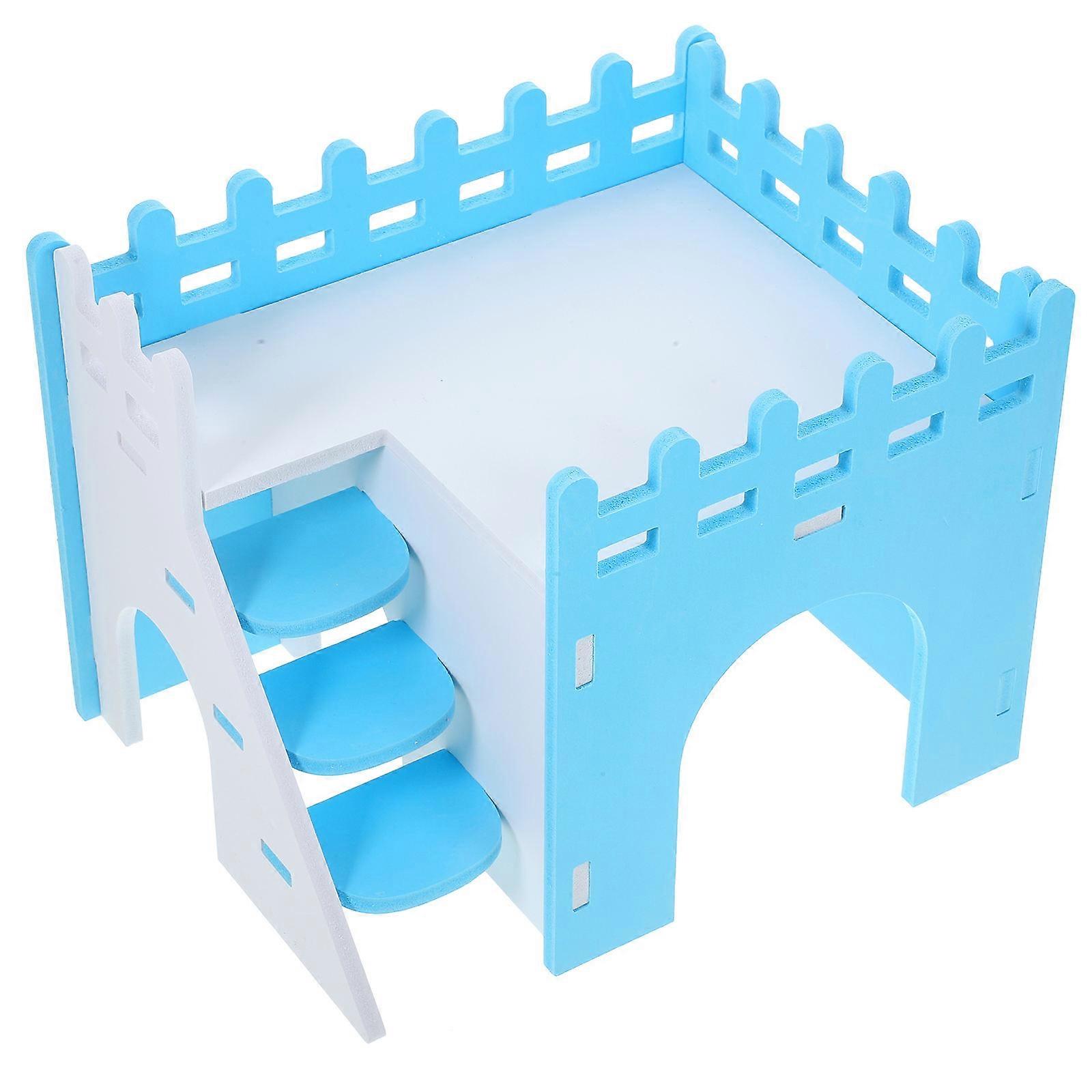 Hamster Hideout Hut Double-deck Design For Hamsters And Small Rabbits Sky-blue Color Providing Privacy 2Set
