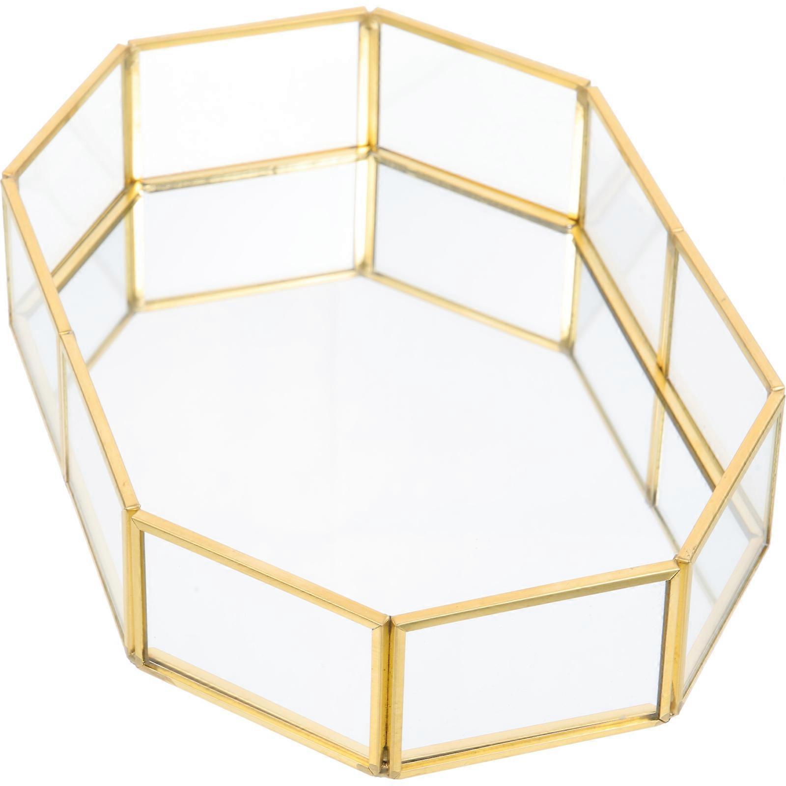 Elegant Jewelry Storage Tray 2Pcs For Home Use Featuring Shape And Golden Color Perfect For Organizing Desktop Items