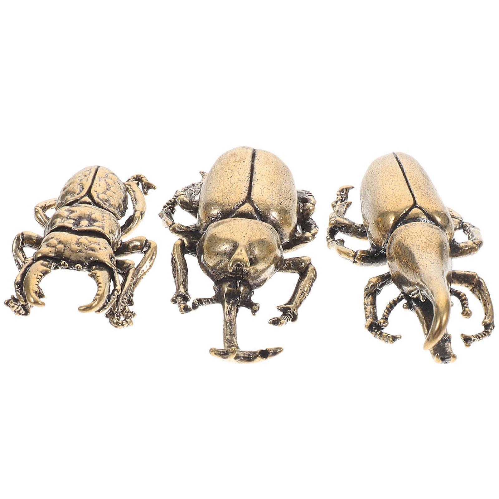 Brass Beetle Figurines Copper Simulation Sculptures for 9Pcs Decoration