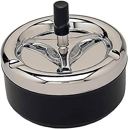 Black Round Metal Push Down Cigarette Ashtray W/spinning Tray - 4" Diameter