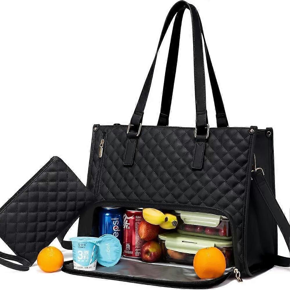 2 in 1 Lunch Tote Bag for Women, Tote Bag with Cooler Compartment,15.6 Inch Laptop Handbags with Insulated Lunch Compartment
