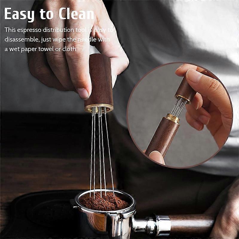Espresso Coffee Stirrer, 8 Needles Espresso Stirrer with Natural Wood Handle, Espresso Accessories Coffee Stirrer,A