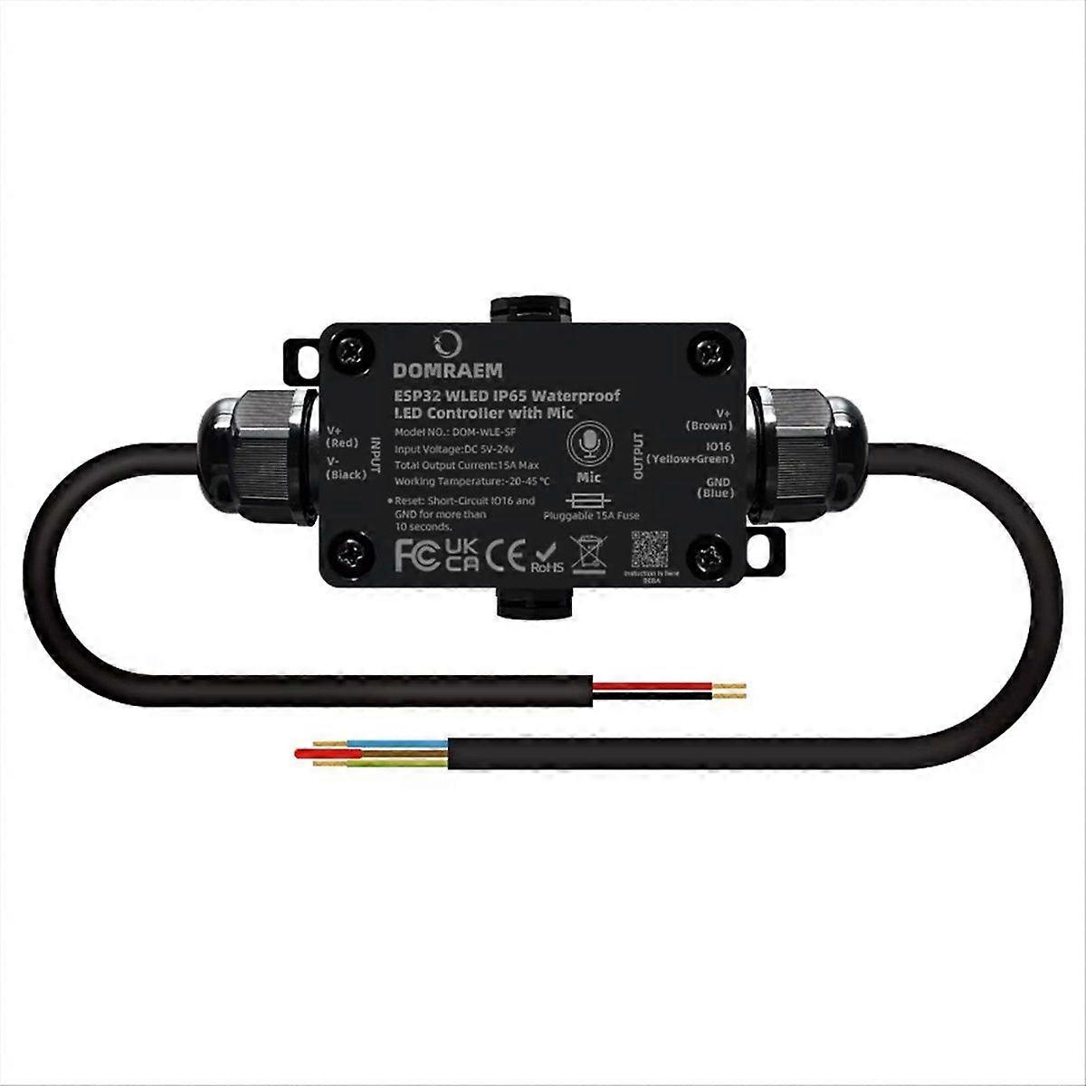 Waterproof ESP32 WLED Digital LED Mic Controller 15A Fuse WS2811/05etc /HA/MQTT App Remote RGB IC