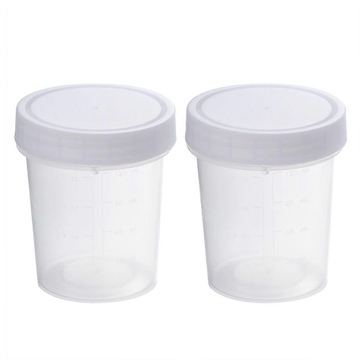 2pcs 120ml Practical Plastic Specimen Cup With Scale Urine Container Without Lable Laboratory Medical Use (White)