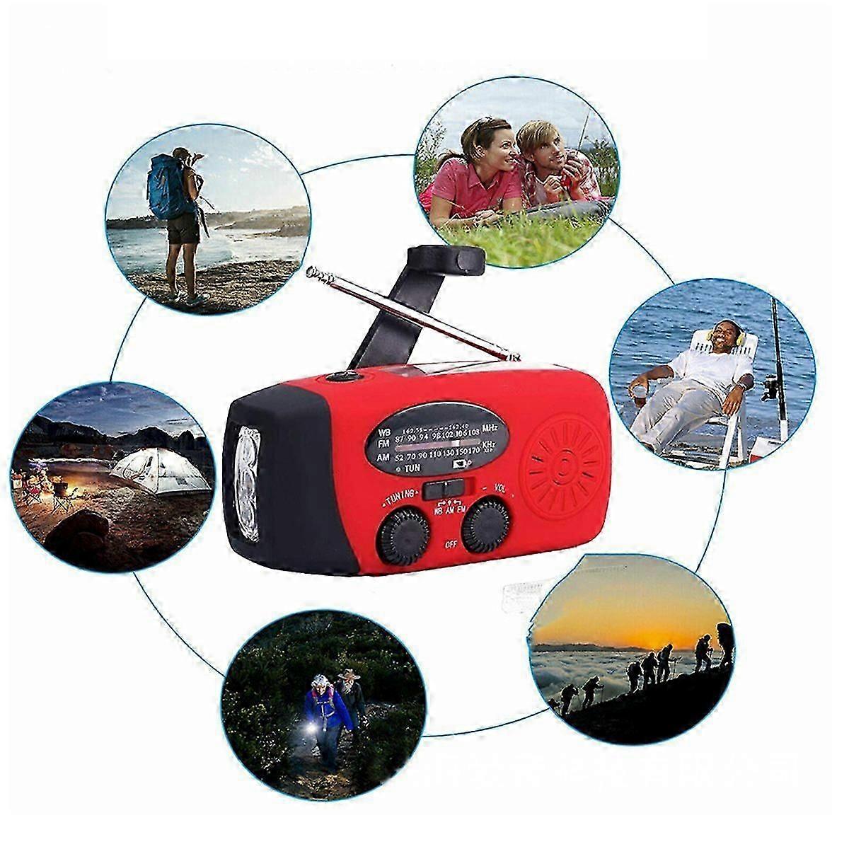 Emergency Radio Portable 3 Charging Ways Hand Crank Telescopic Antenna 3 Beads LED Flashlight Weather Radio Red