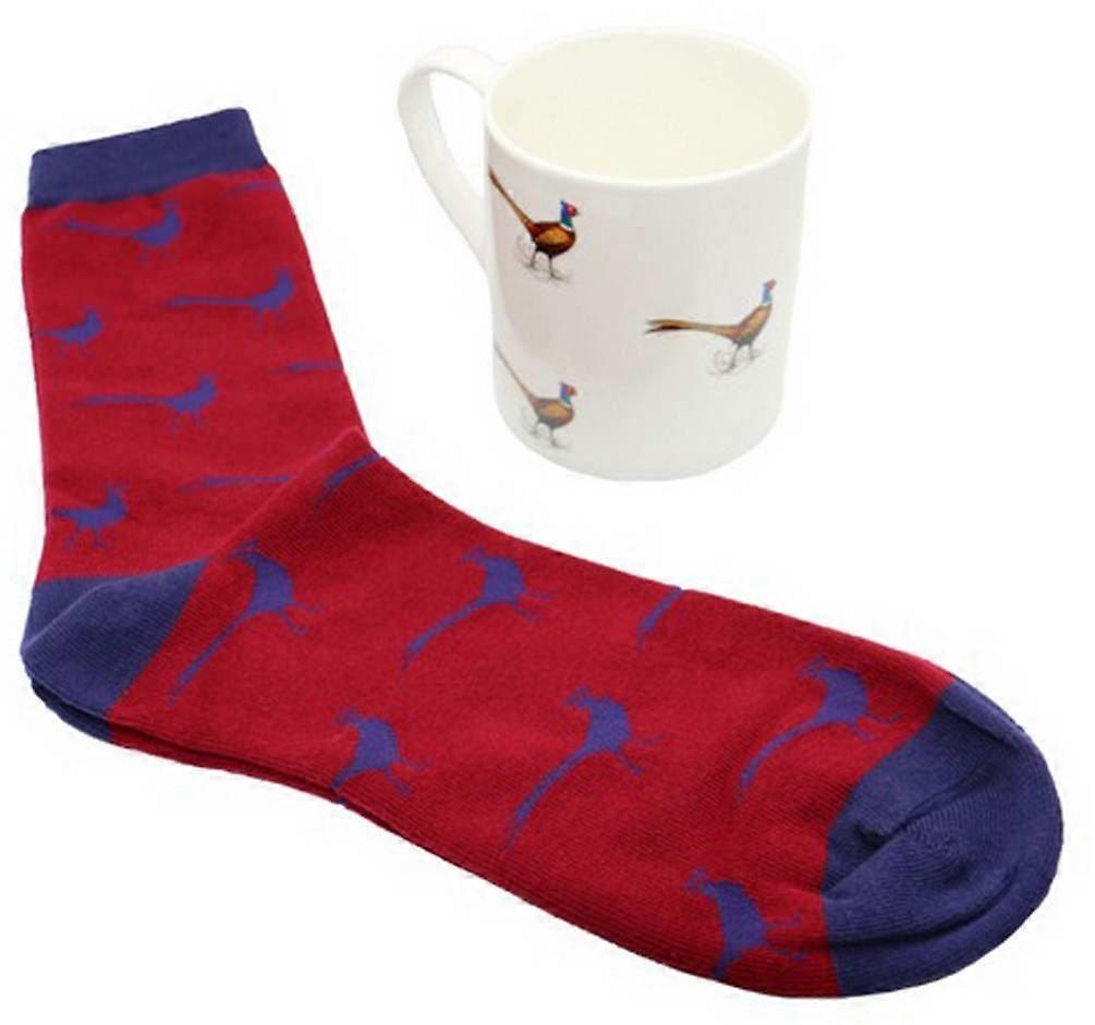 David Aster Pheasant Mug and Sock Set - White