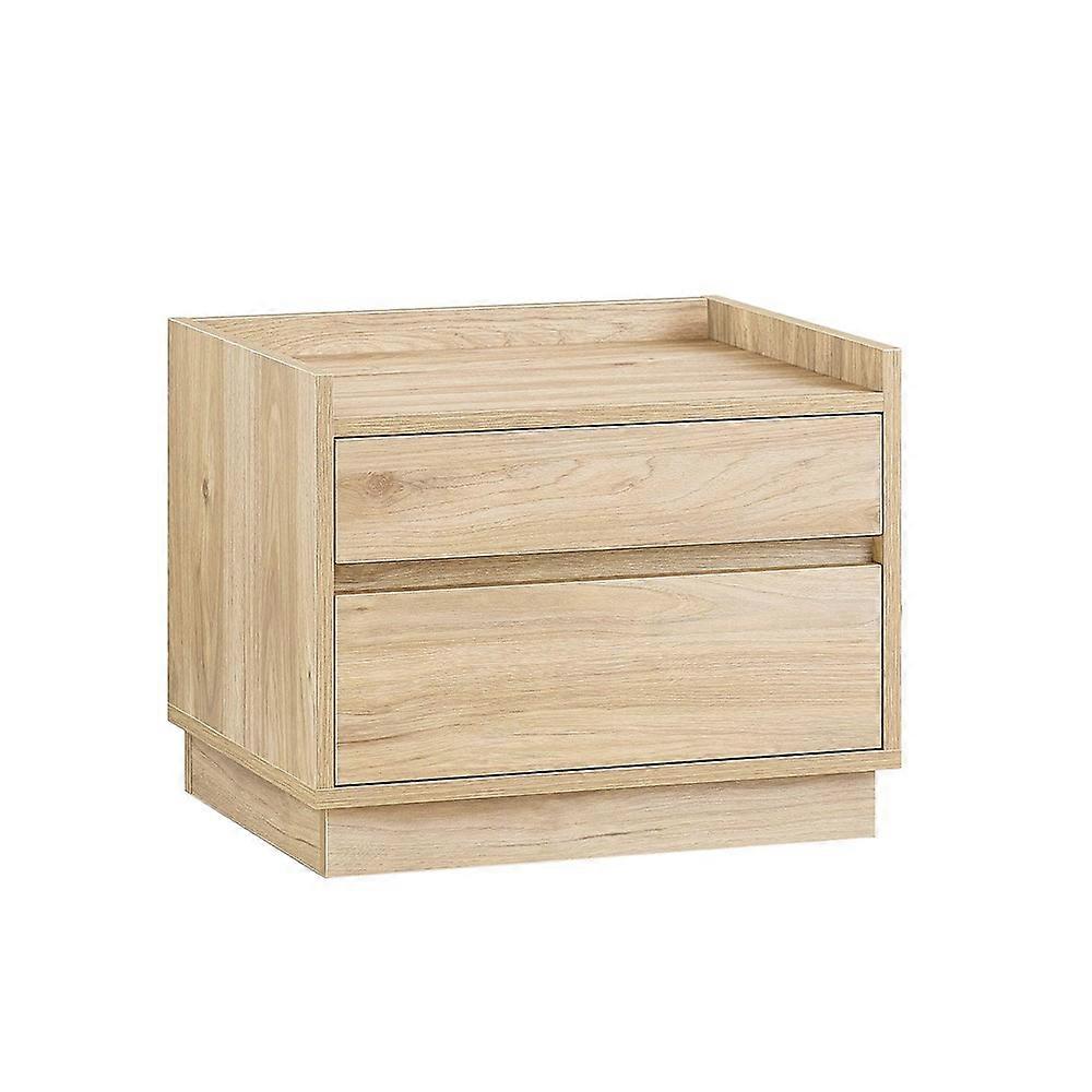 SoBuy FBT153-N, Mesa de cabeceira com suporte de chão e efeito de madeira de pinho claro, mesa lateral com 2 gavetas para quarto e sala de estar