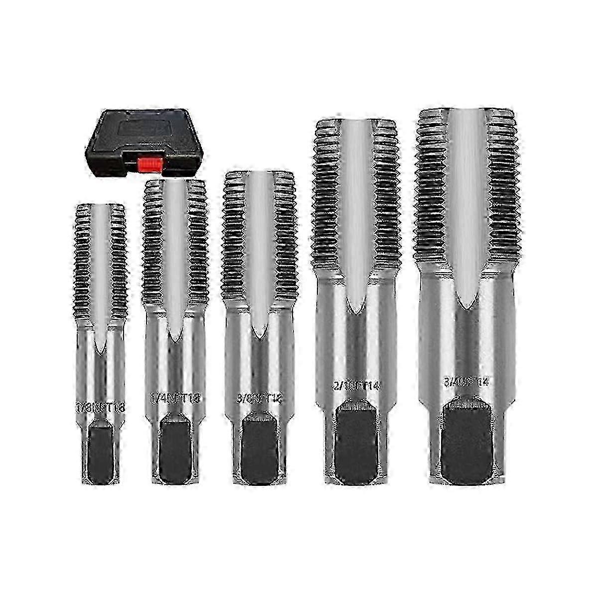 5Piece NPT Pipe Tap Set,1/8In,1/4In,3/8In,1/2In and 3/4In Npt Tap for Assorted Plumbers Mechanics aSilver