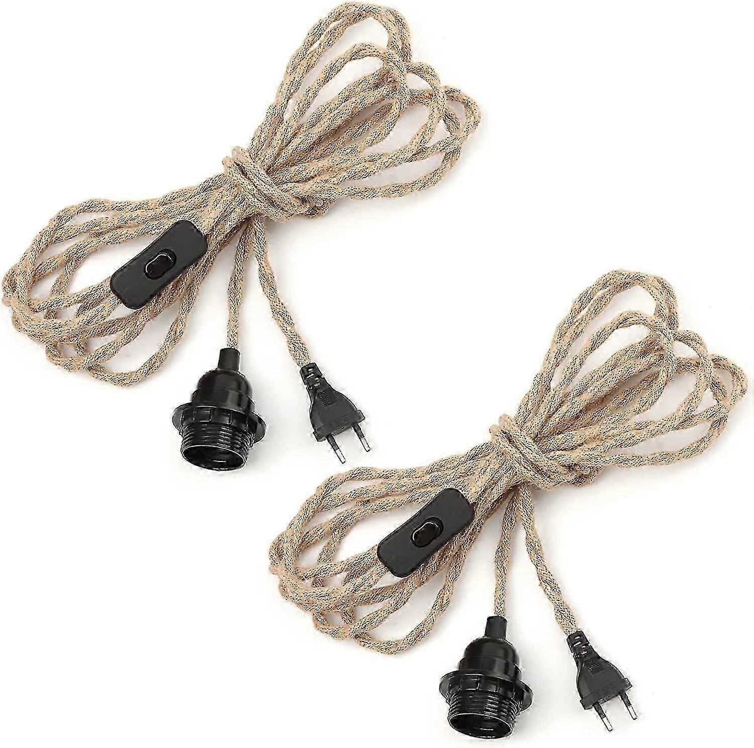 2 Pairs Hemp Rope Chandelier Cable 4.5m, E27 Socket Switch With Bulb Cable Wire