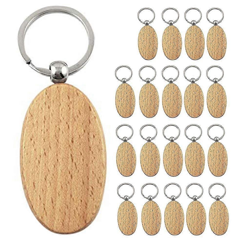 20pcs Blank Wooden Key Chain Diy Wood Keychains Key Tags Cadeaux Jaune Ovale
