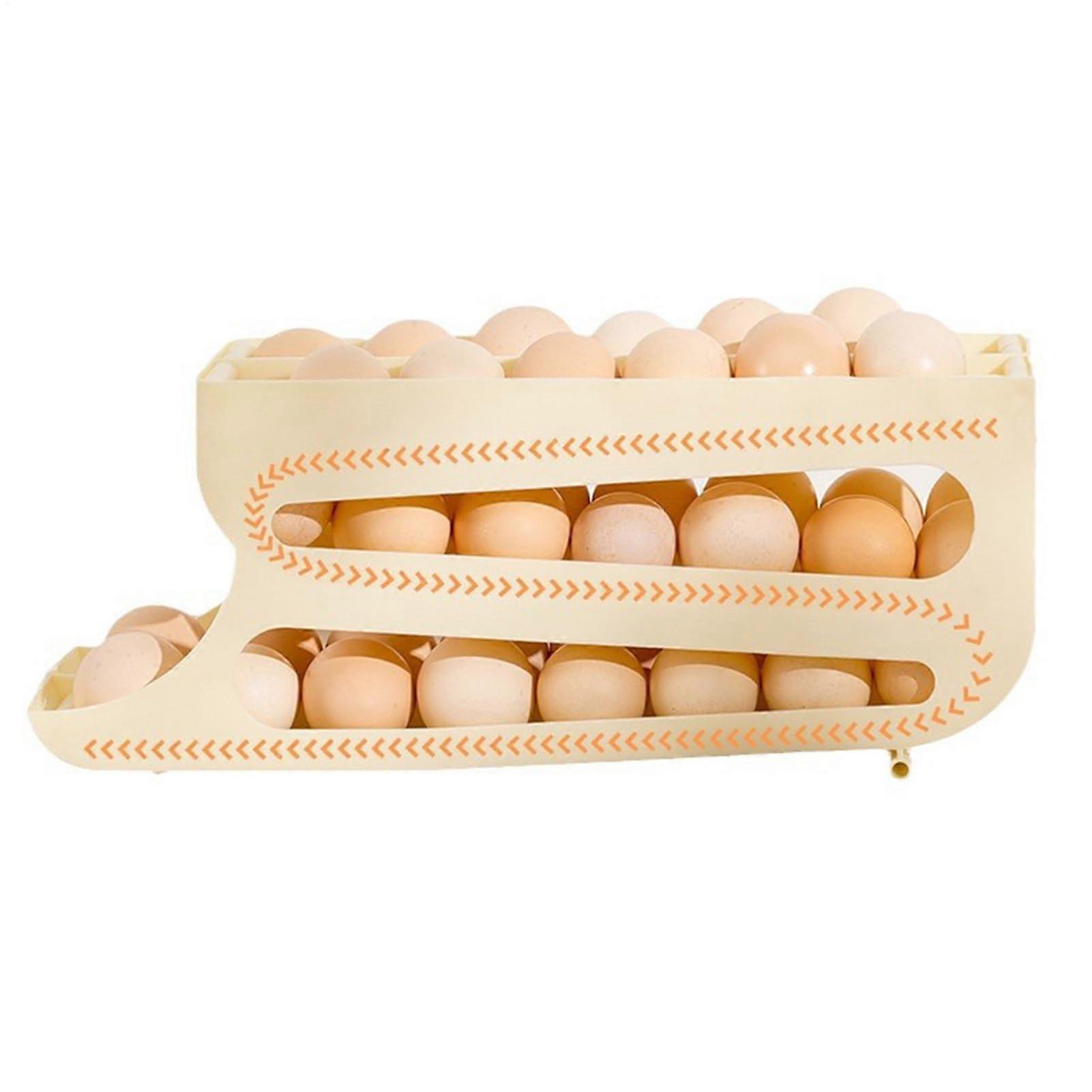 Egg Storage for Refrigerator Large Automatic Rolling Egg Holder 3Level, Countertop Kitchen Camping Travel Cupboard