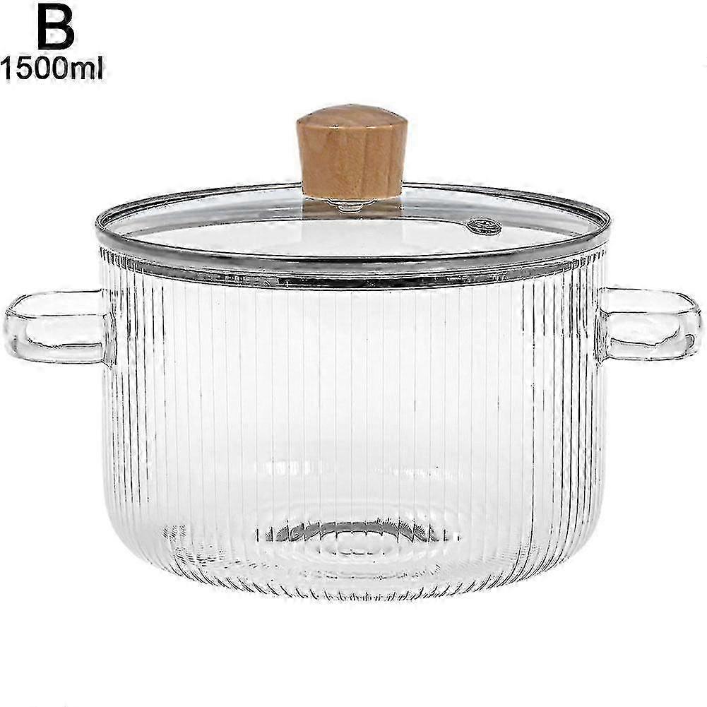 Glass Stew Pot Thickened Double Ear Glass Pot Transparent Pattern Soup Pot
