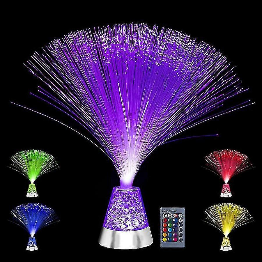 Fiber optic lamp with color changing crystal base and remote control - battery operated - fiber optic centerpiece sensory light