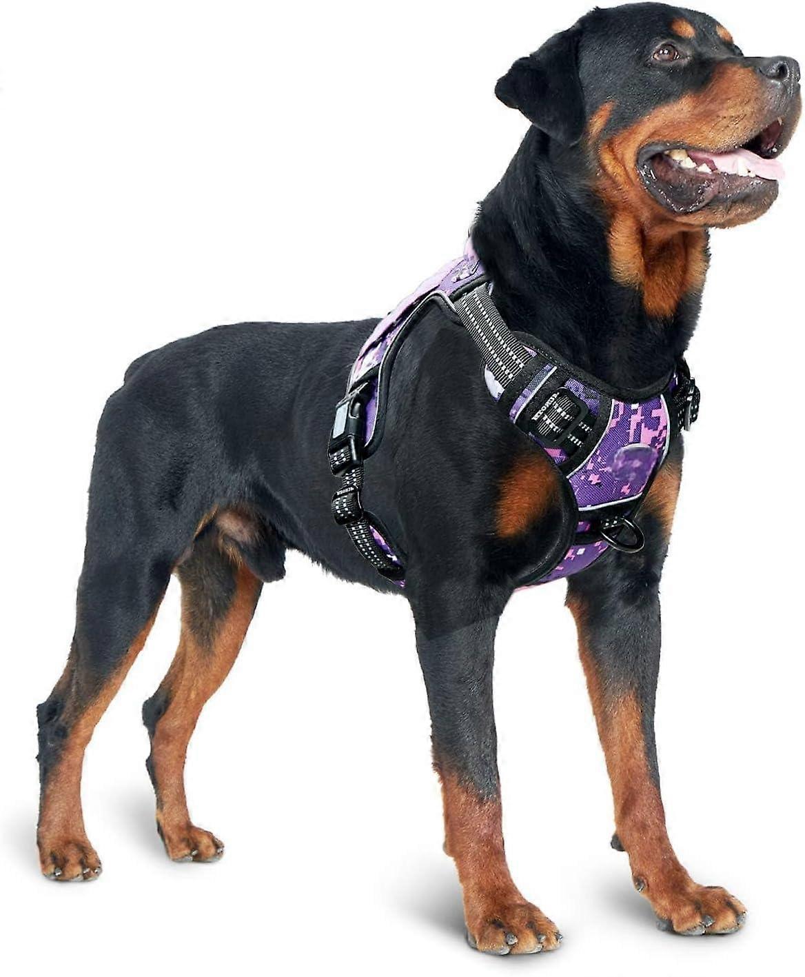 ﻿  Tactical Dog Harness For Large, Heavy Duty Pet Harness With Handle, No-pull Service Vest , Adjustable For Training Hunting Walking,purple Camo