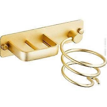 Gouden wandhouder voor föhn en stijltang met spiraalplank, inclusief kabelhouder