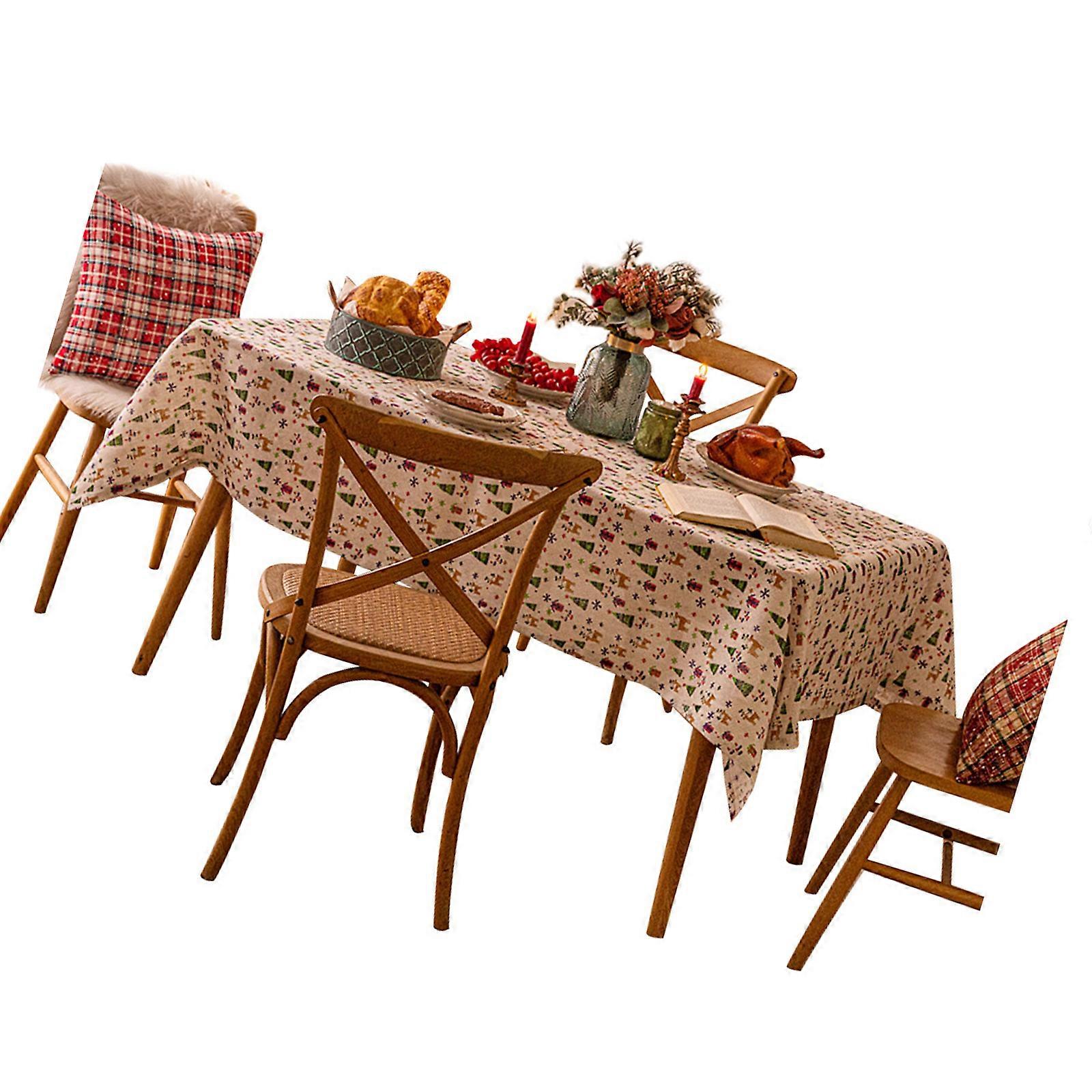 Christmas Print Tablecloth Holiday Dinner Essential Polyester Fabric Rectangular Table Cover for Various Table Size Multicolor