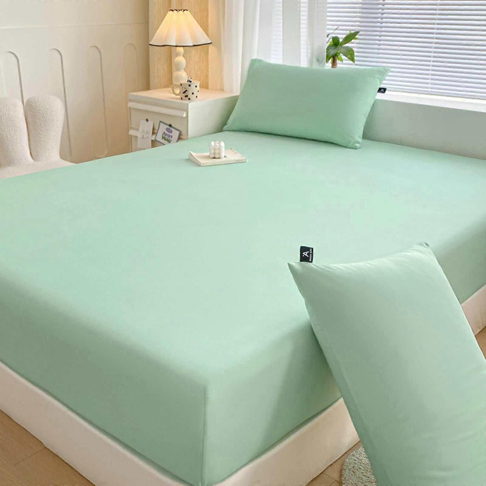 Twin Fitted Sheet Percale with Pillow Cases Cyan 120x200cm Solid Color Bedding Set