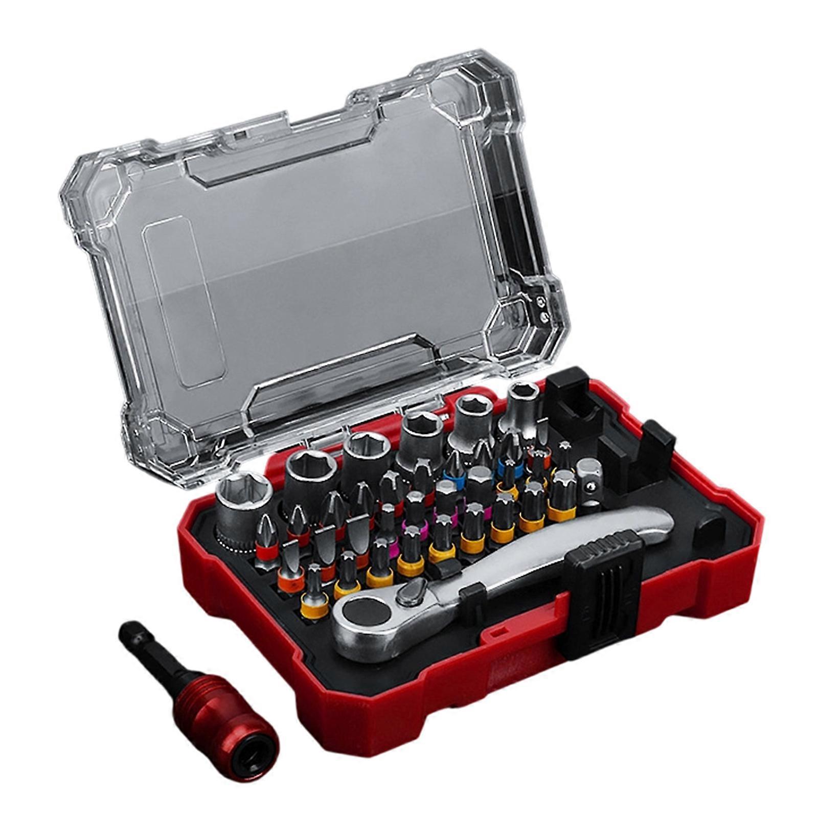 MultiFunction Magnetic Ratchet Screwdriver Kit Precise Bit Ergonomic Handle Compactly Storage Box For Mechanics Home Use Multicolor