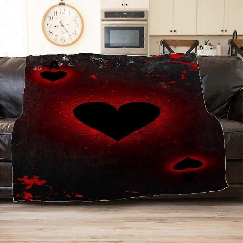 Pleasure-Themed Flannel Fleece Throw Blanket - Black & Red Heart Design, Soft Polyester, Ideal for Napping, Sofa, Office-FDSAP102