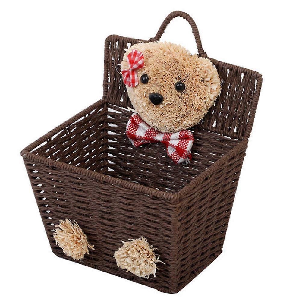 Wicker Woven Basket Cartoon Bear Storage Container for Household Use