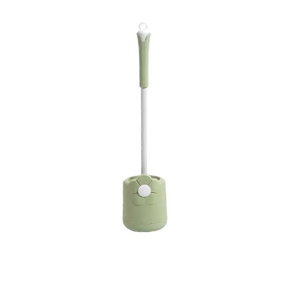Toilet Brush with Long Handle and Holder for Deep Cleaning, Wall or Floor Mounted, Plastic with Flower Pattern, Space Saving Green