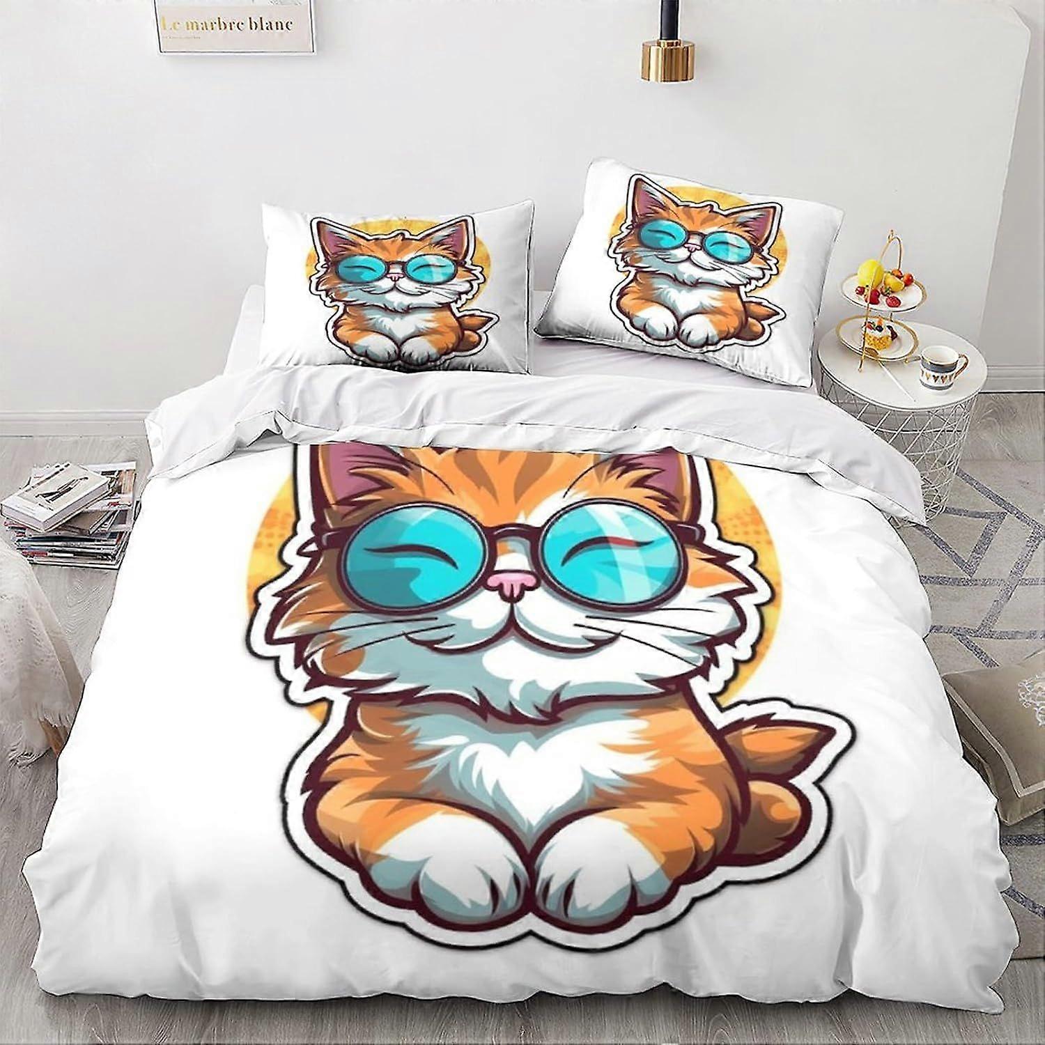 مجموعات فراش القط LikeEj مجموعة غطاء لحاف لطيف 3 قطع ، ستوكات 3D أنيمي مجموعة لحاف غرفة نوم مزدوجة