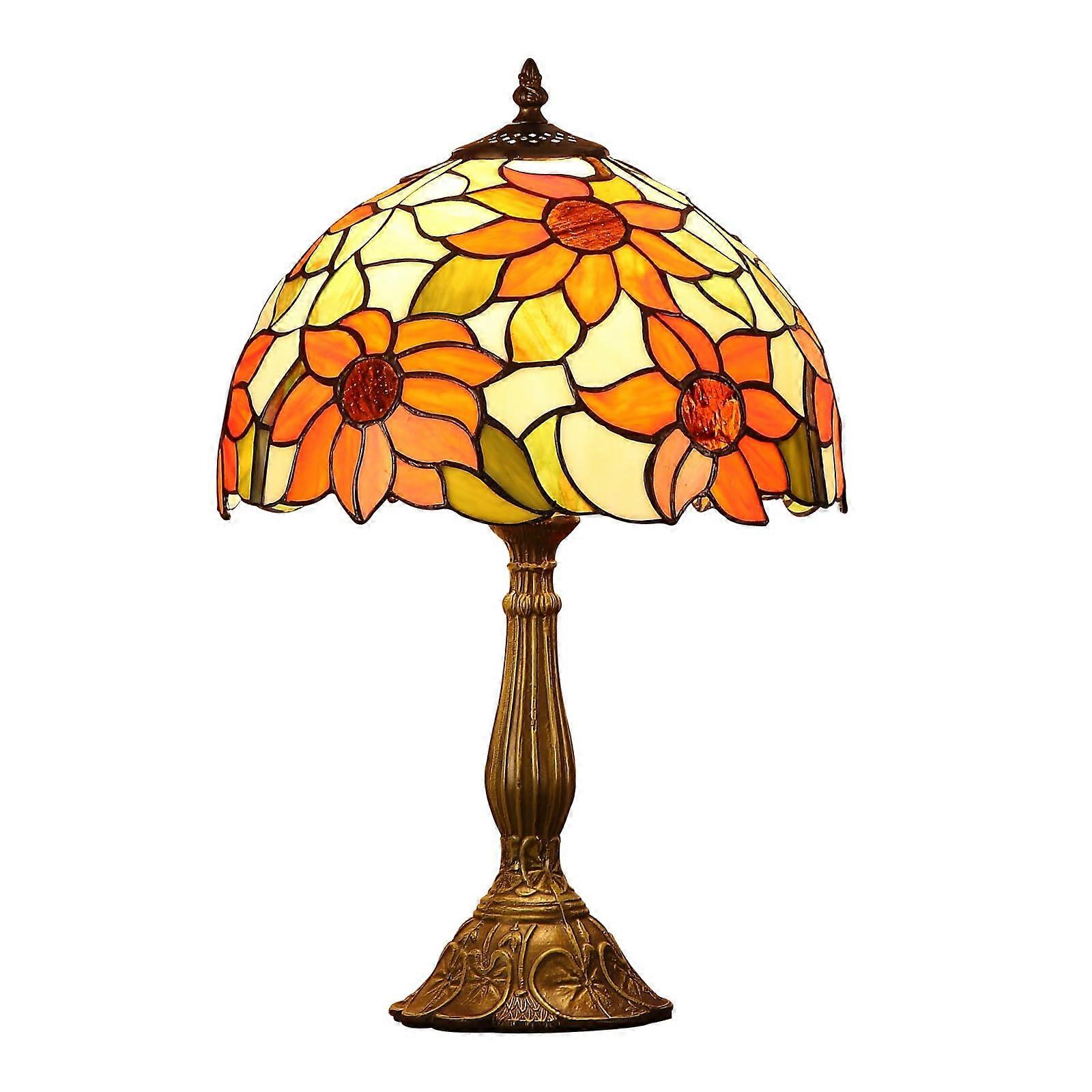 Table Lamp with Three Color Temperature, Handmade Stained Glass, LED Bulb for Bedroom