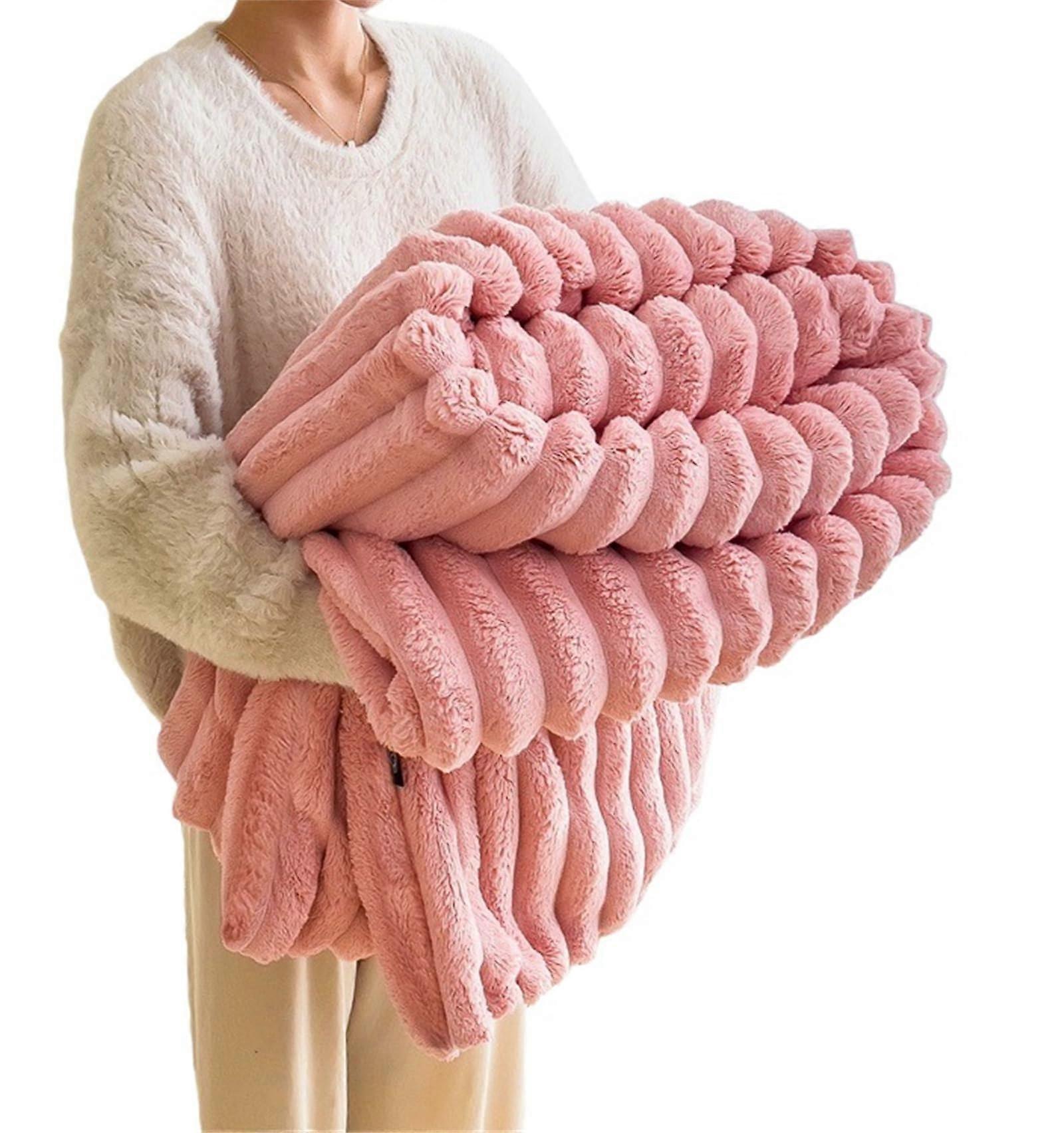 Soft Warm Flannel Throw Blanket 71x79, Ultra Soft Shaggy Plush Fleece for Sofa and Bed, Pink 2XL