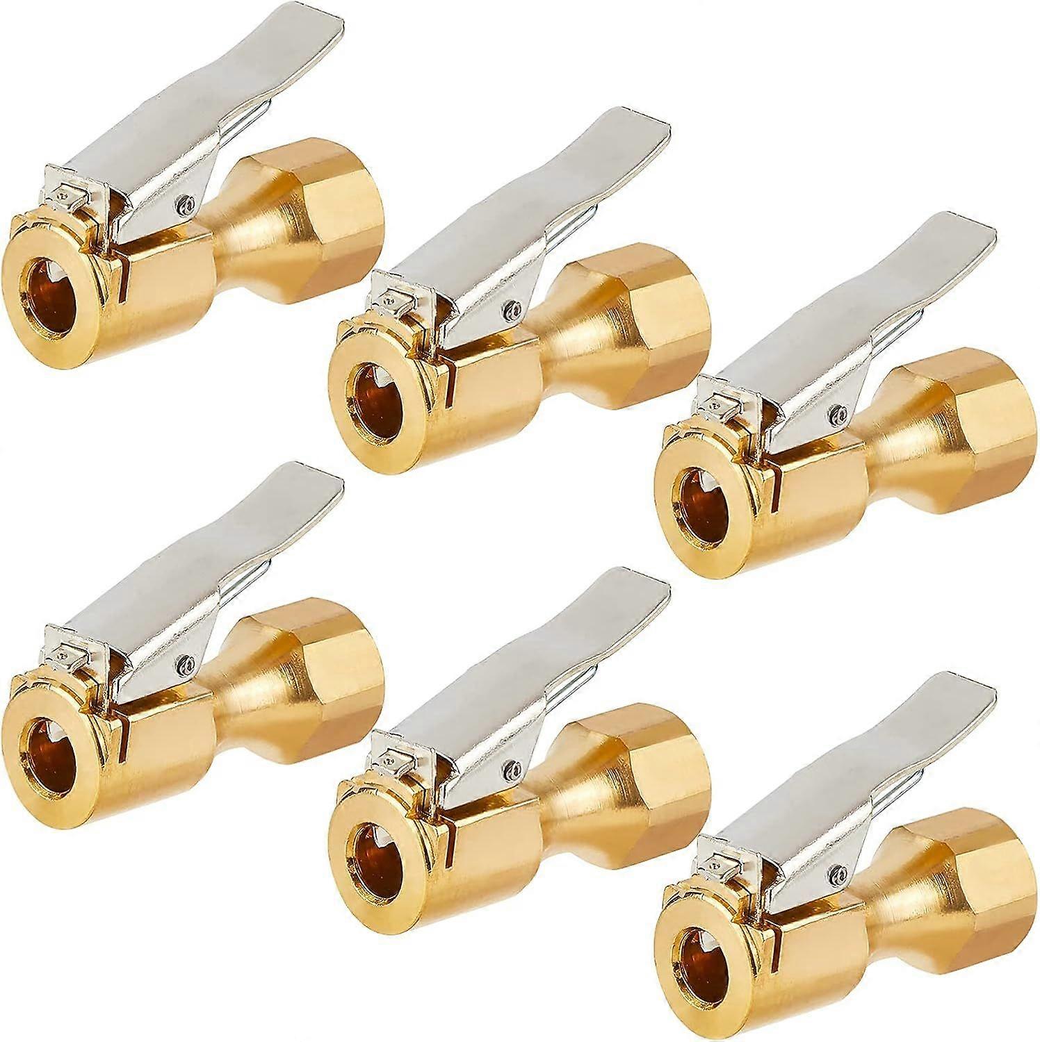 6Pcs Brass Air Chuck Golden Metal Tyre Inflatable Clamp Allows Direct Connection to Air Compressor Hoses Open Flow Straight Lock-On Tire with Clip for