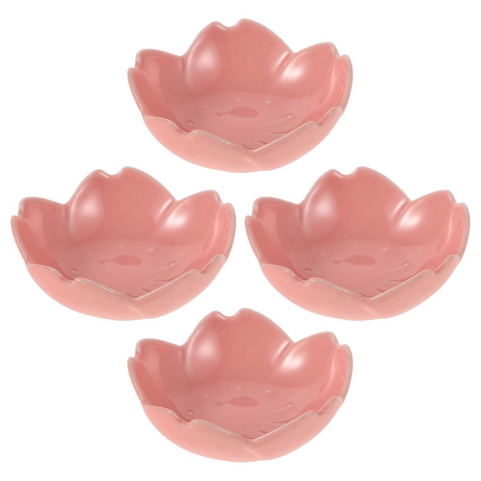 Pink Porcelain Condiment Dish Ceramic Bowl for Serving 4Pcs