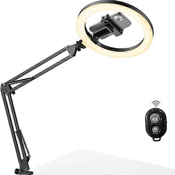 Overhead Phone Mount with Ring Light, 10" LED Selfie Ring Light for Desk with Phone Holder and Remote Canvas Lamp
