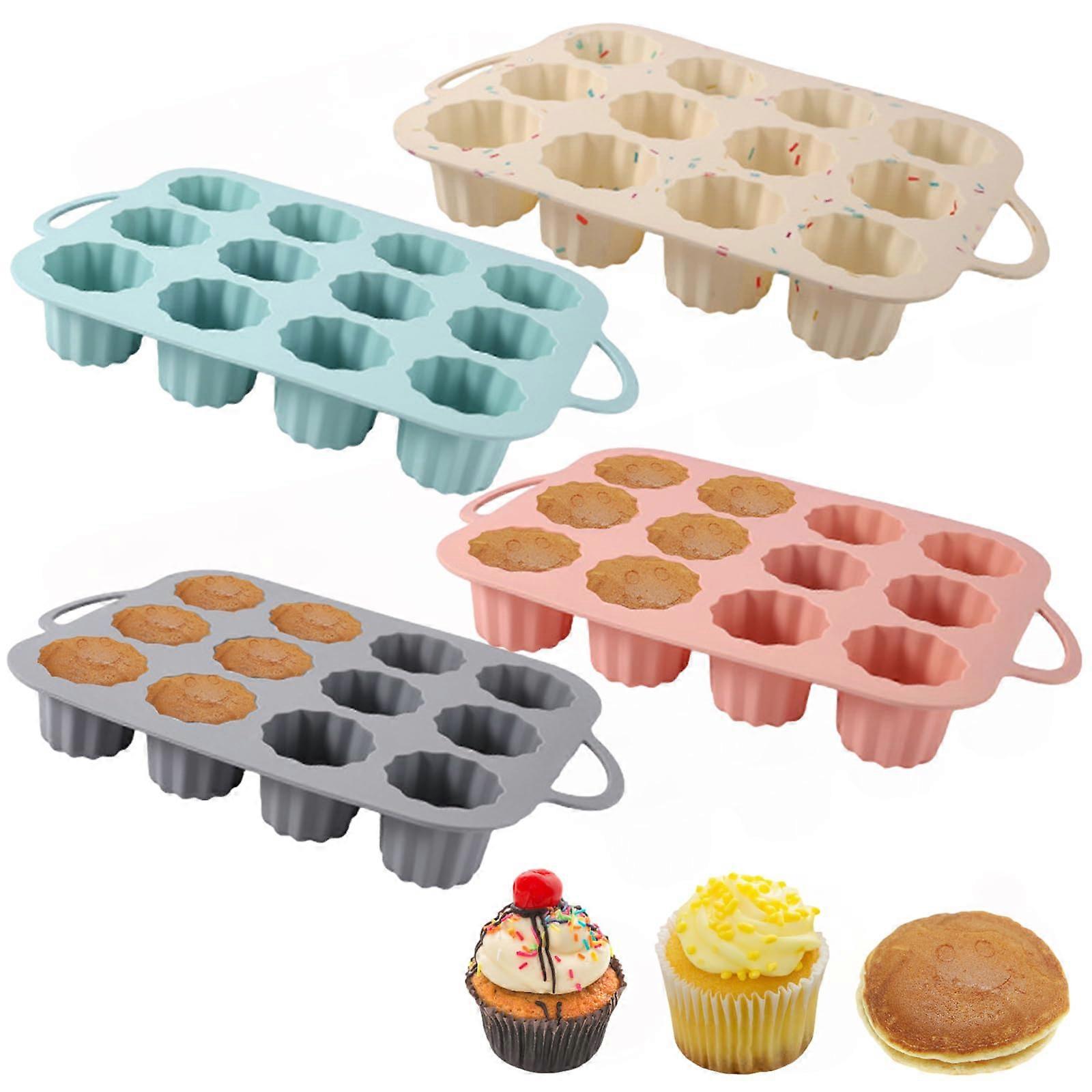 Silicone Muffin Pan Set 12 Cup Nonstick BPA  Baking Tray with Heat Resistant Handles Multicolor