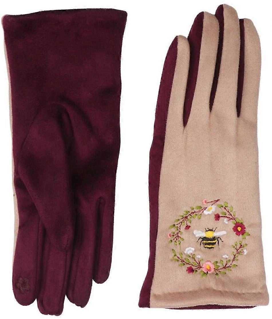 Zelly Two-Toned Bee Gloves - Cream/Burgundy