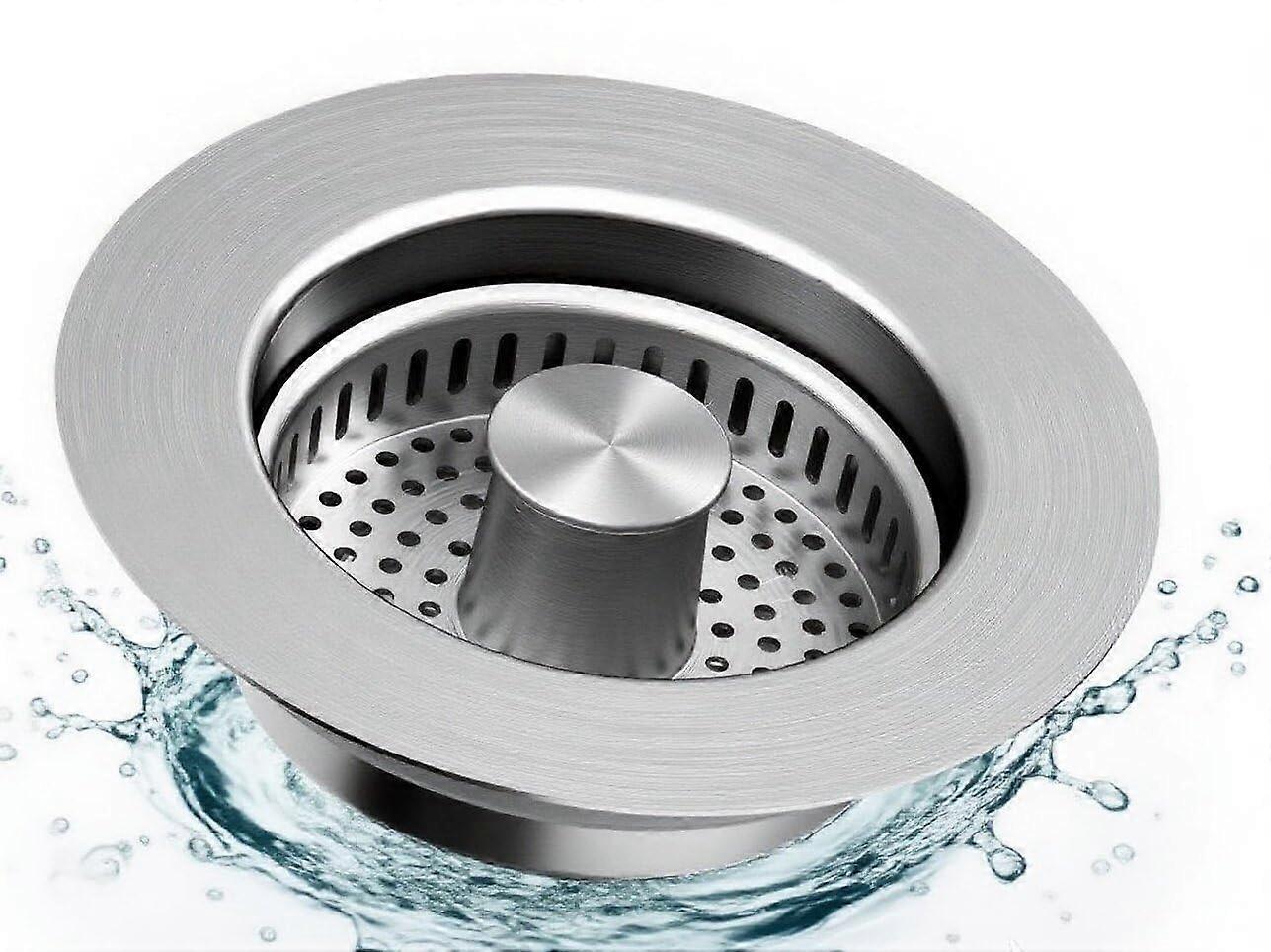 3 in 1 Kitchen Sink Strainer Stopper, 304 Stainless Steel PopUp Drain with AntiClog Basket and Seal