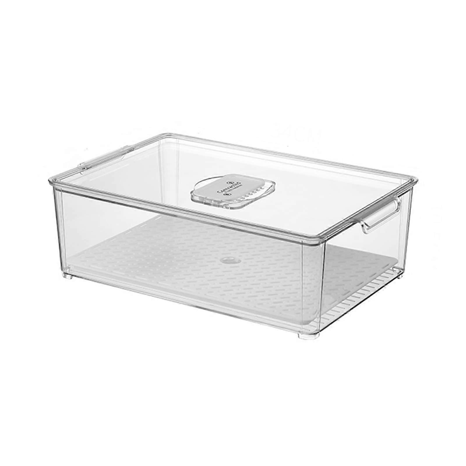 Refrigerator Storage Box with Handle, Transparent Stackable Fridge Organizer Drawer 34x22x10.5cm