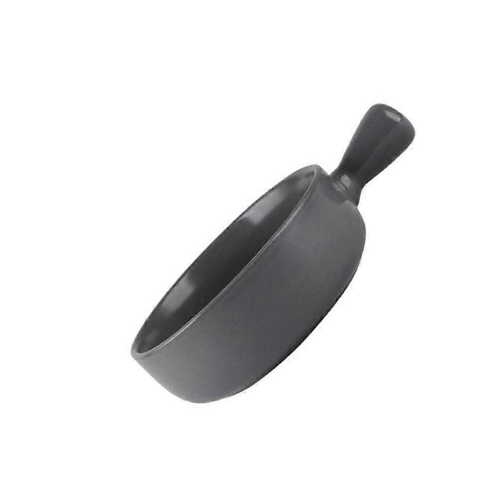 Grey Round Ceramics Baking Plate for Household Baking Use with Handle