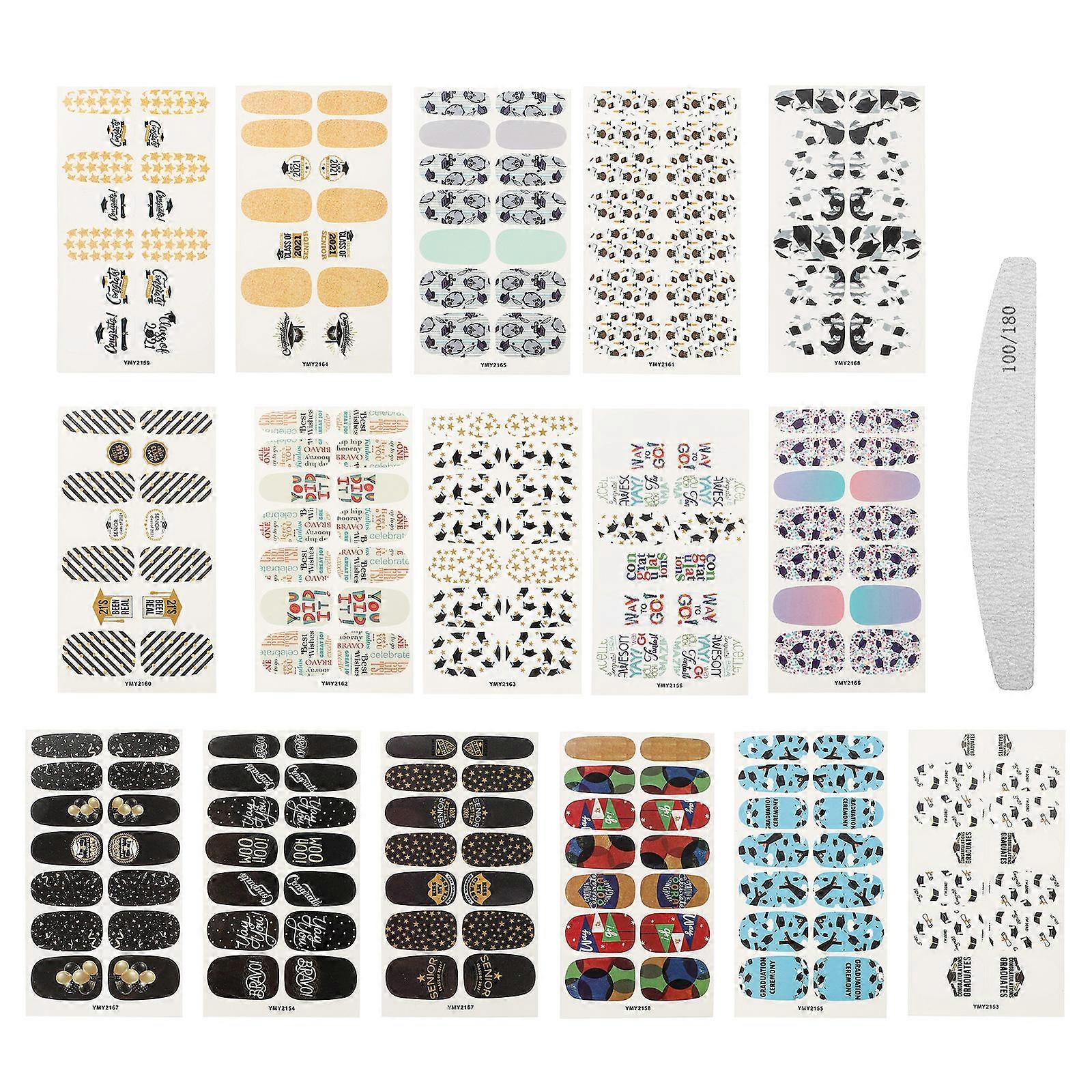 Assorted Color Fingernail Decoration Stickers for 16 Sheets Set