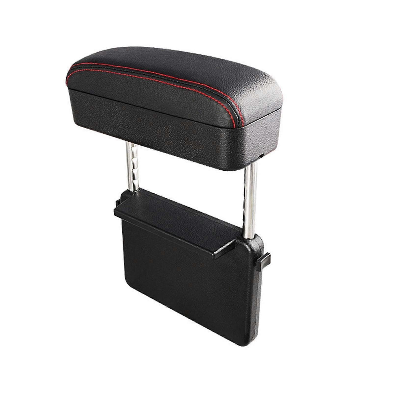 Universal Adjustable Car Armrest Box with Leather Center Console, Storage and USB Charging (Red)