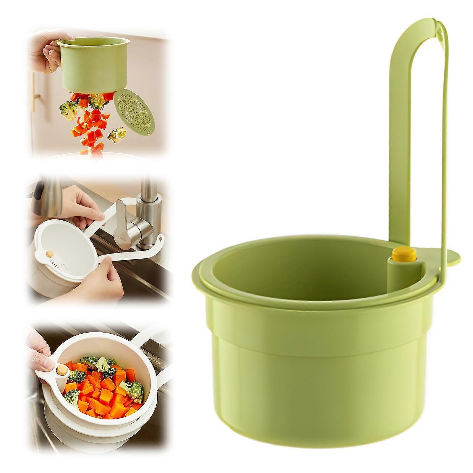 Kitchen Sink Strainer Basket with SelfCleaning Touch Release, Hanging Corner Trash Catcher Green