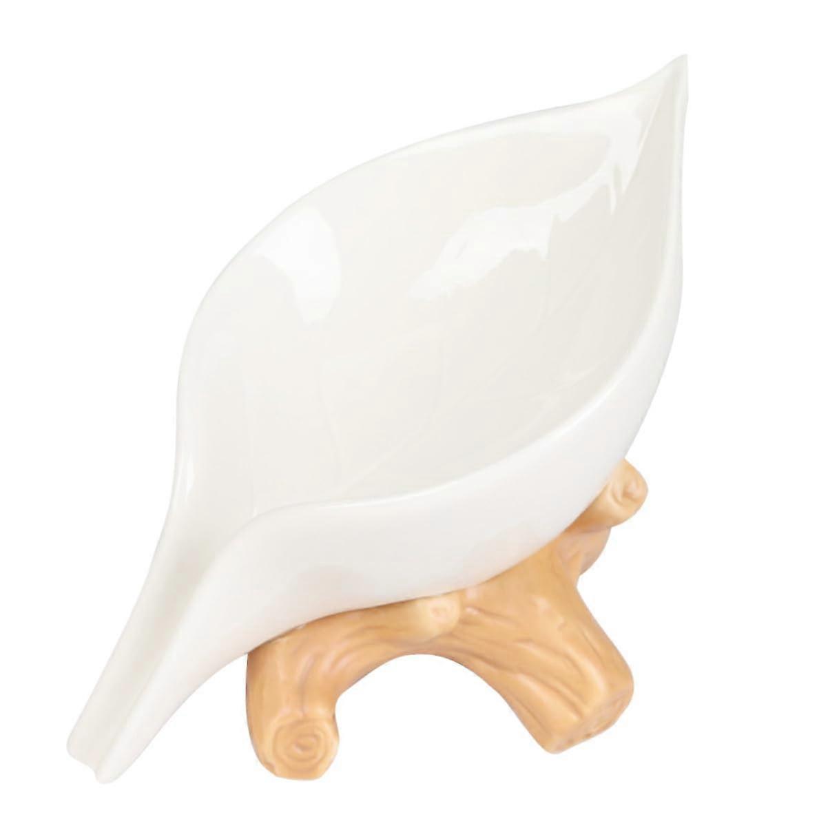 White Ceramic Soap Dish with Quick Drainage, Elegant Bathroom and Kitchen Soap Holder Tray