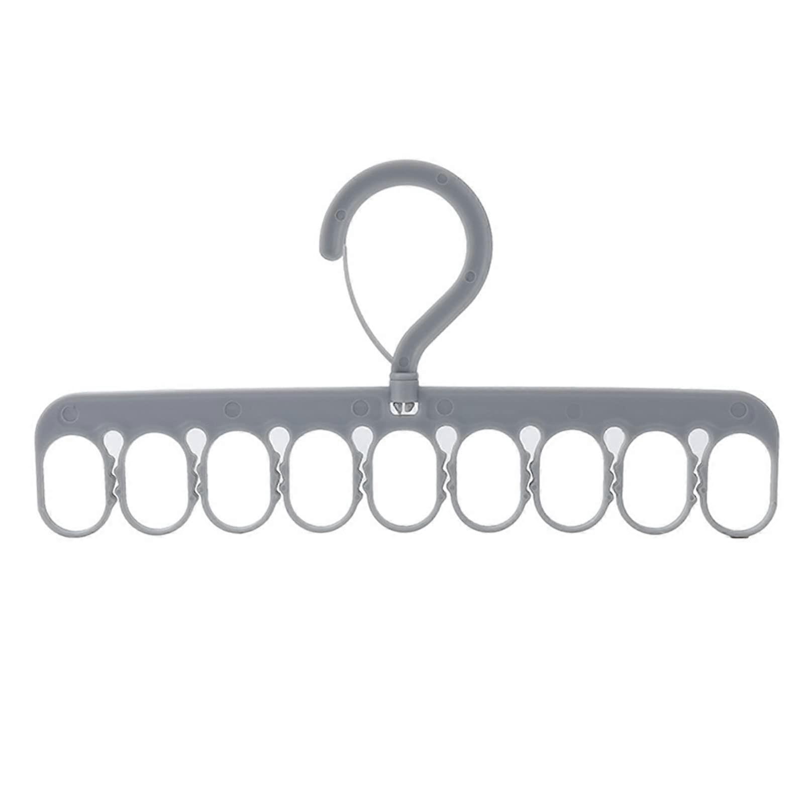 Laundry Drying Rack with 9 Rings and 8 Windproof Clips for Socks and Underwear, Grey