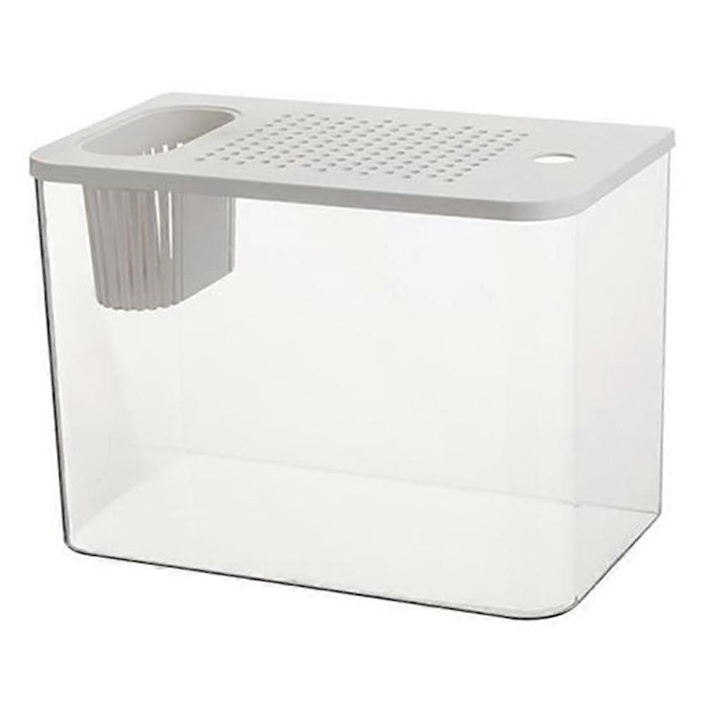 Tabletop Fish Tank with Panoramic Viewing, Small PET Aquarium for Betta and Turtle, White