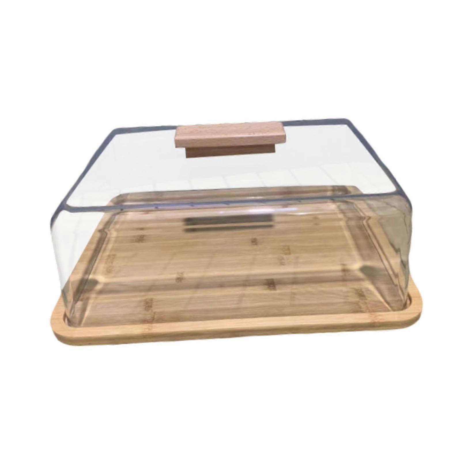 Rectangular Wood Cake Stand with Lid, Bamboo Dessert Display Tray with Clear Acrylic Cover