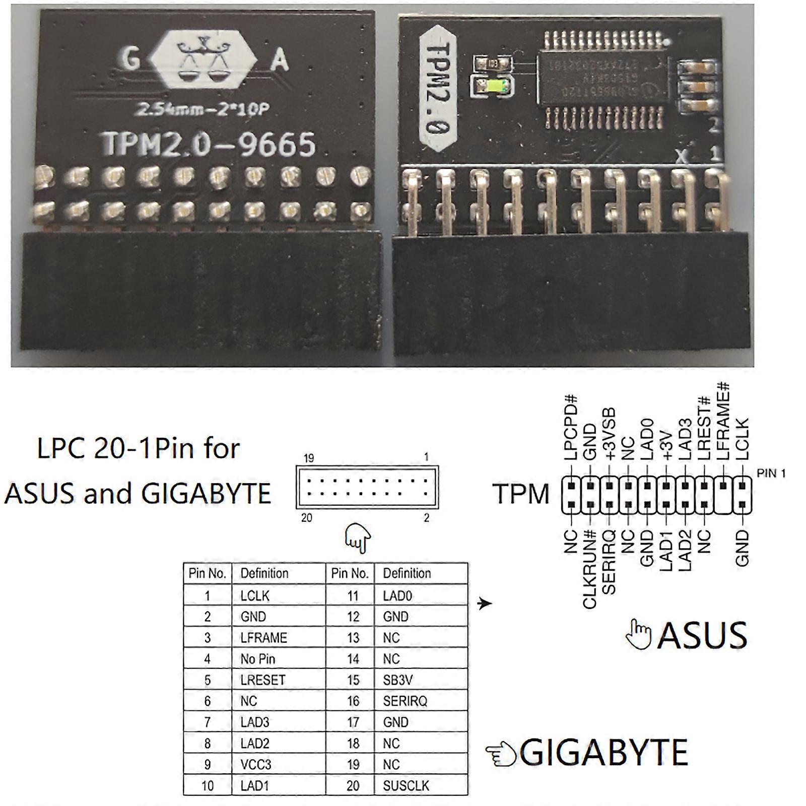 Replacement 20-1 Pin 2*10P TPM2.0 Module TPM GA 20-1 Pin Security Module for Gigabyte ASUS Platform Protection Module
