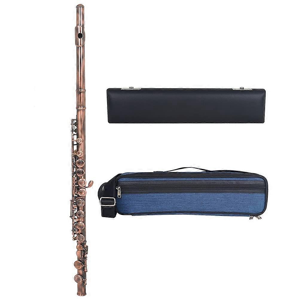 Beginner Closed Hole C Flute with Case Nickel Plated Body Split E Mechanism Brown Student Set