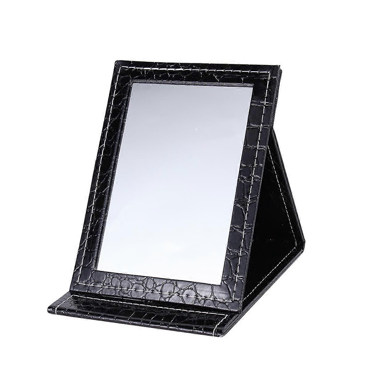 Makeup Mirror Portable Desktop PU Mirror for Makeup Use Black