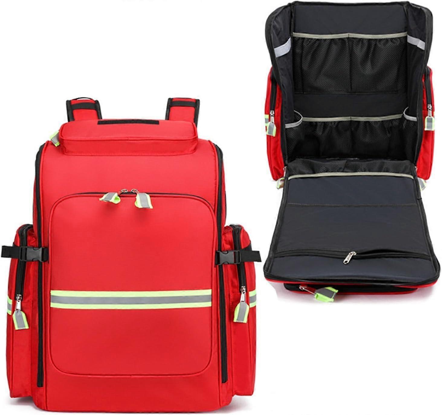 Large Empty First Aid Trauma Bag 60x40x30cm with Reflective Panels and MultiPocket Storage Red