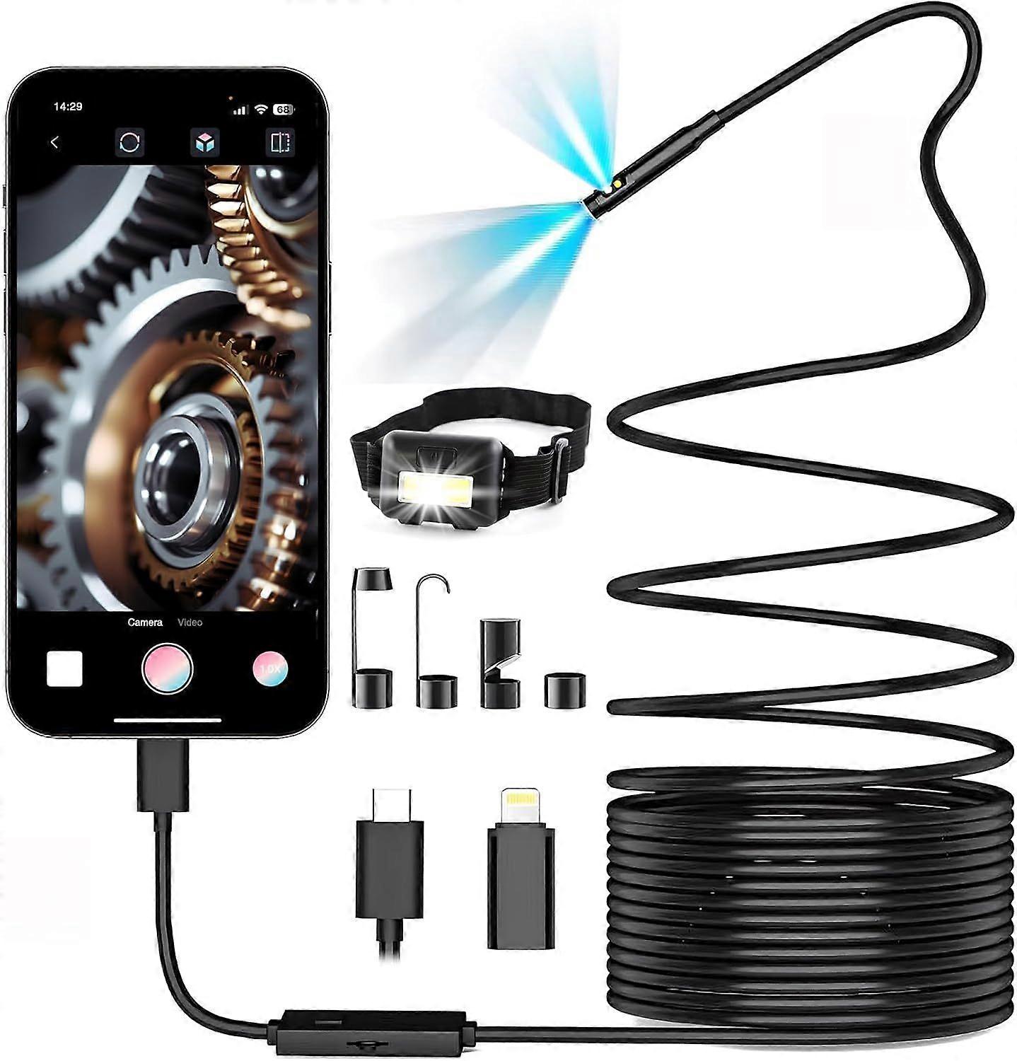 Dual-Lens Endoscope Camera with Light,Borescope with 8