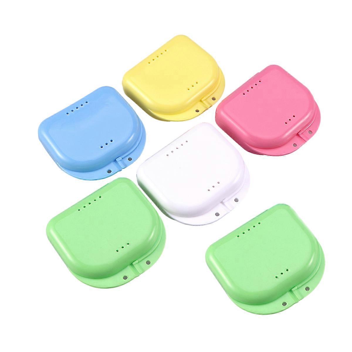 Retainer Storage Box Dentures Box Random Color Rectangular Shape Ventilation 6Pcs